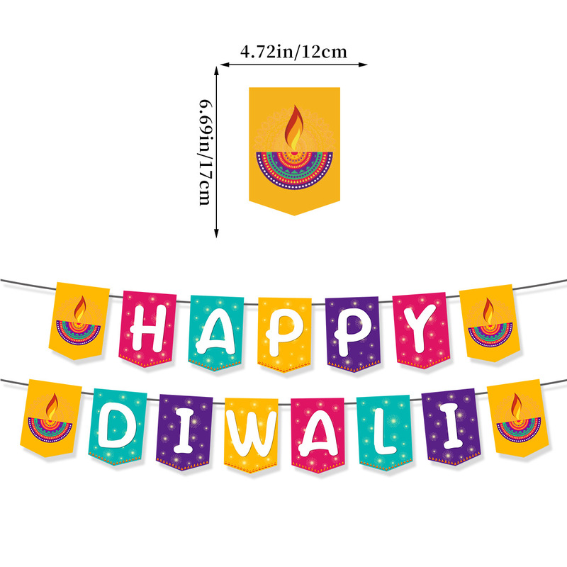 印度排灯节派对聚会布置DIWALI字母拉旗横幅螺旋挂饰套装批发定制|undefined
