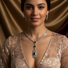 欧美波西米亚民族风项链彩色石榴红锆石耳环跨境新娘饰品首饰套装