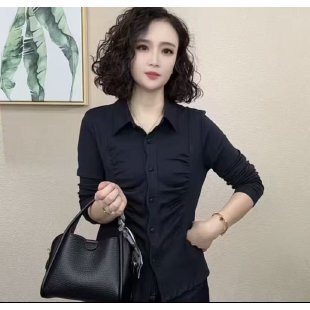 2025 秋季新款长袖衬衫纽扣气质洋气显瘦减龄外穿打底上衣休闲|undefined