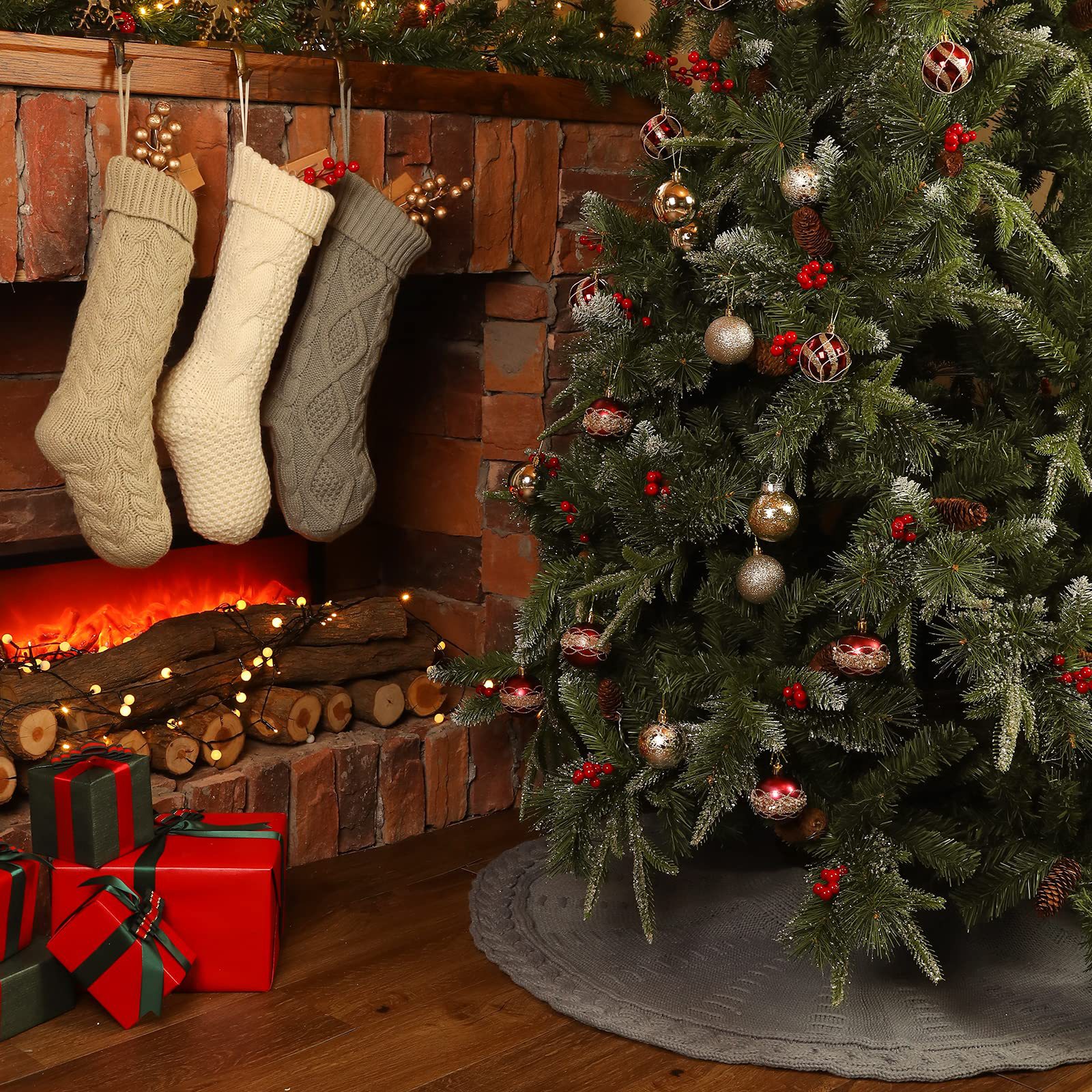 Nuevo producto transfronterizo falda de árbol de punto de Navidad delantal de árbol de Navidad de punto gris adorno de árbol de Navidad ambiente festivo