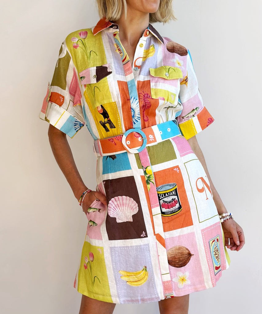 273g Weight Above Knee Dress Length Type Wholesale Women's Casual Belt Flower Shell Banana Daily Turndown Short Sleeve Shirt Dress