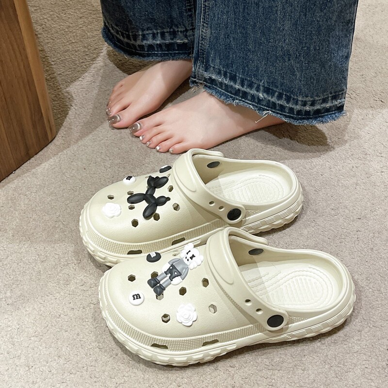 女性用クロックスシューズ、2025年春夏新作子供用滑り止めビーチつま先かわいいハーフスリッパ女性用|undefined