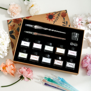 New flower glass dip pen ink suit cartoon student crystal glass dip pen gift pen