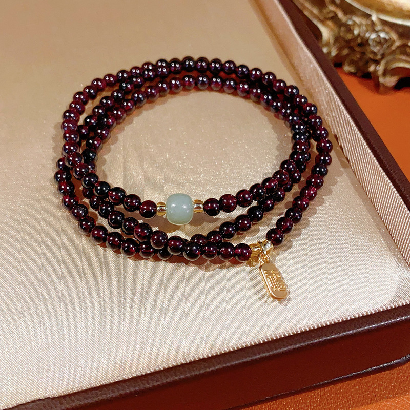 30 # Fuzi Hetian Jade Granate Pulsera-Exquisita caja de regalo (4mm)