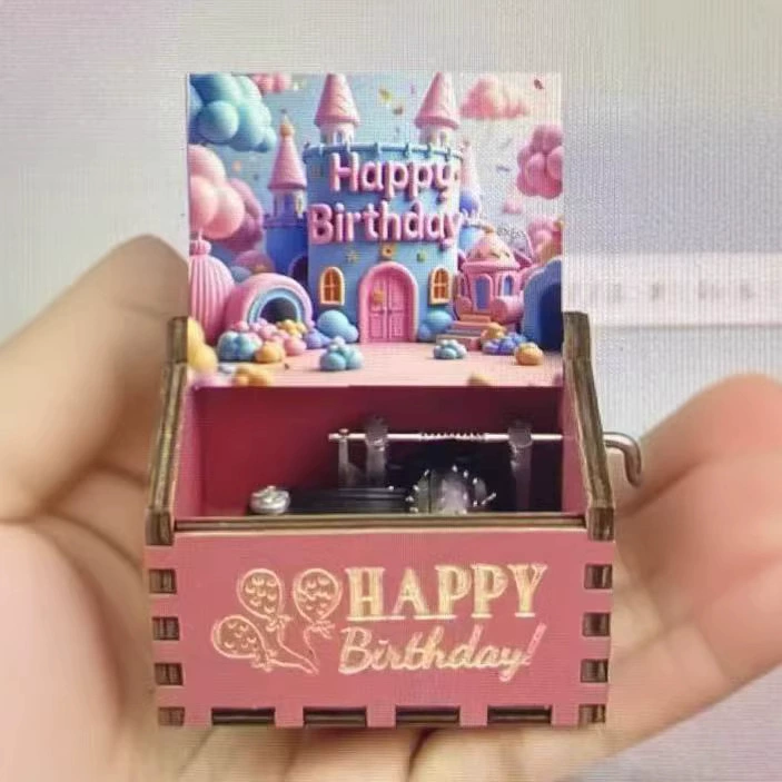 С днем рождения музыка ручной встряхивания звуковой шкатулкой креативный киоск оптовая раскрашенный подарок на день рождения деревянная музыкальная шкатулка