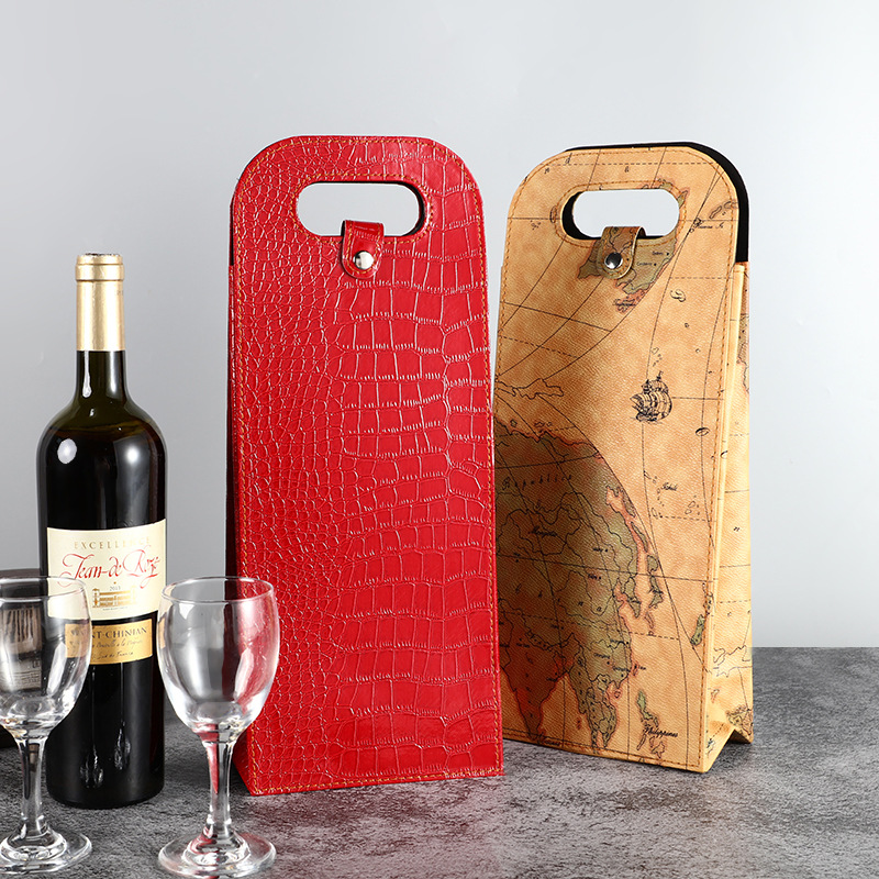Single-hand portable leather red wine bag red wine packaging gift box fashionable chevron wine gift bag beverage wine bag