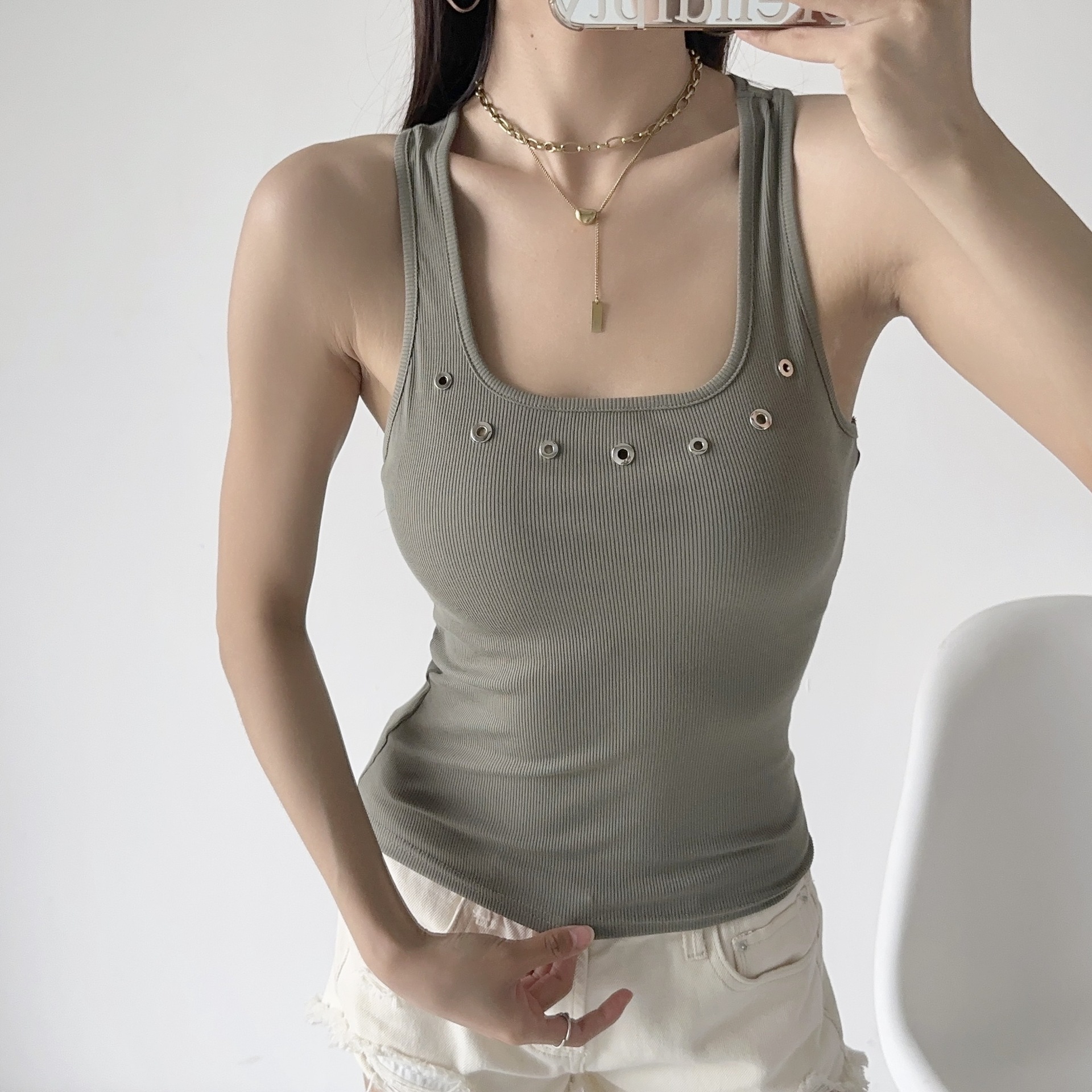 Women's Racerback Tank Tops Tank Tops Rivet Streetwear Solid Color display picture 2