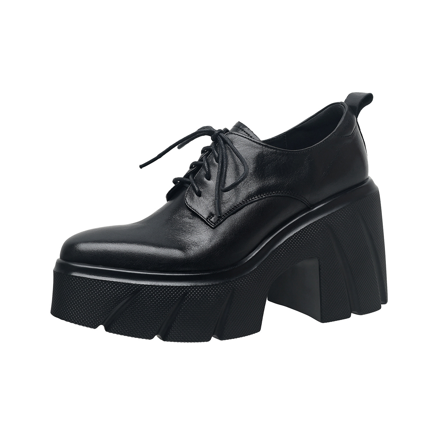 Giày loafer nữ đế xuồng cao gót buộc dây da bò thật — màu nâu