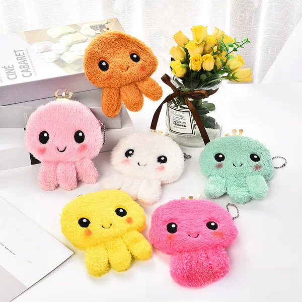 Plush Octopus Coin Purse Cute Cartoon Headset Data Cable Storage Bag Change Key Storage Reversible Octopus Bag