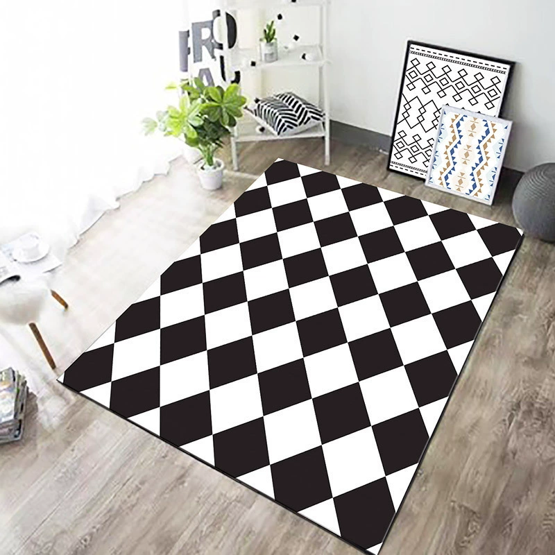 Трансграничные волосы геометрия черно-белая сетка гостиная диван чайный коврик скандинавский минималистский клетчатый коврик для спальни с коврами