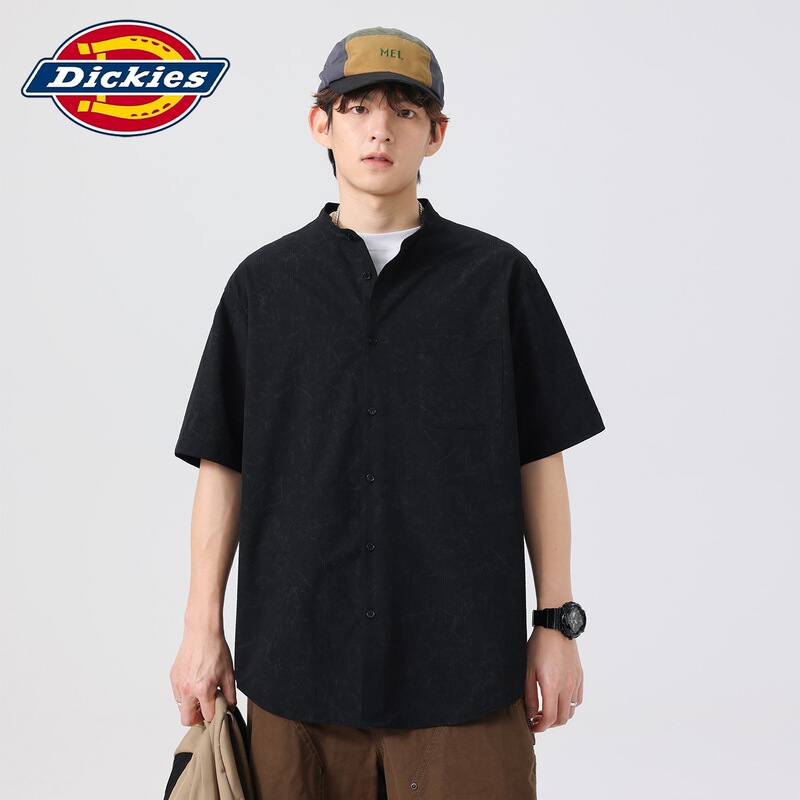 Dickies Special Edition Summer Stand-Collar Short-Sleeve Shirt for Men, Loose Five-Quarter Sleeve Shirt Jacket, Japanese Retro Style