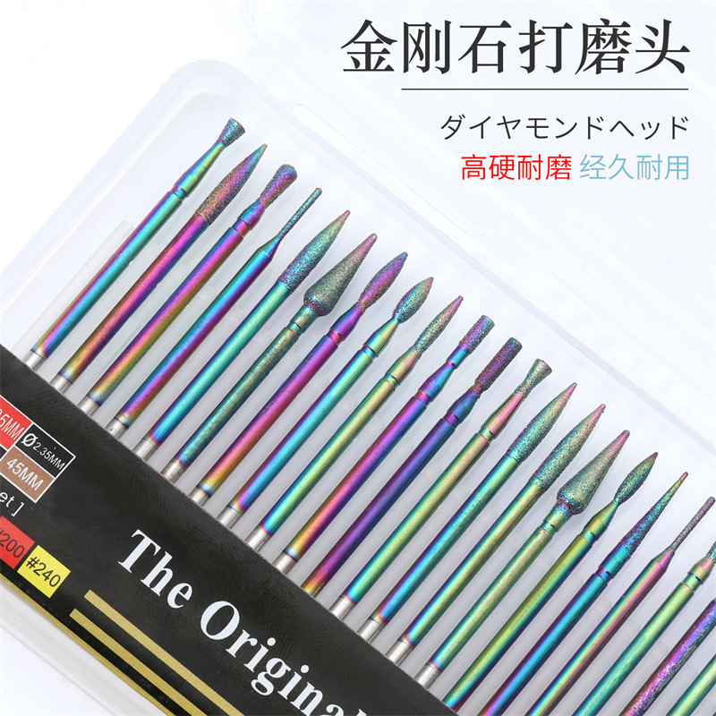 Cross-border dedicado 30 piezas diamante esmalte de uñas plateado color molienda cabeza traje exfoliante removedor de uñas herramienta de molienda traje de aguja