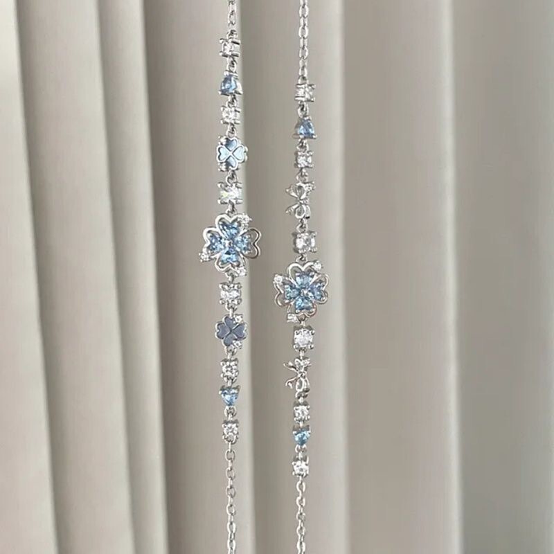 Titanium Steel "Lucky Whisper" Fresh and Elegant Blue Four-Leaf Clover Flower Bracelet for Women, High-End Friendship Bracelet Titanium Steel "Lucky Whisper" Fresh and Elegant Blue Four-Leaf Clover Flower Bracelet for Women, High-End Friendship Bracelet