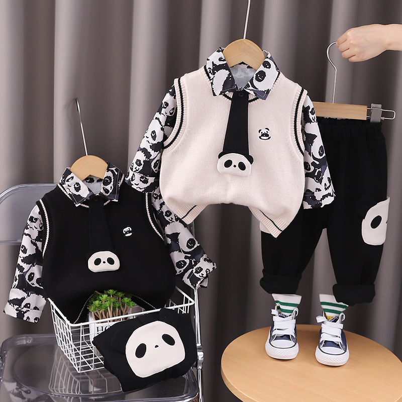 Kinder Strickweste Strickjacke Und Cartoon Shirt Set_voghion.com