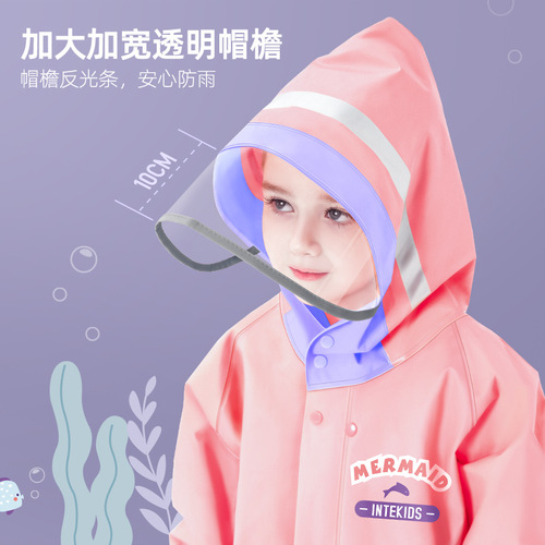 Children's raincoat for girls, primary school students, 2024 new model with school bag, big children's poncho, full body waterproof
