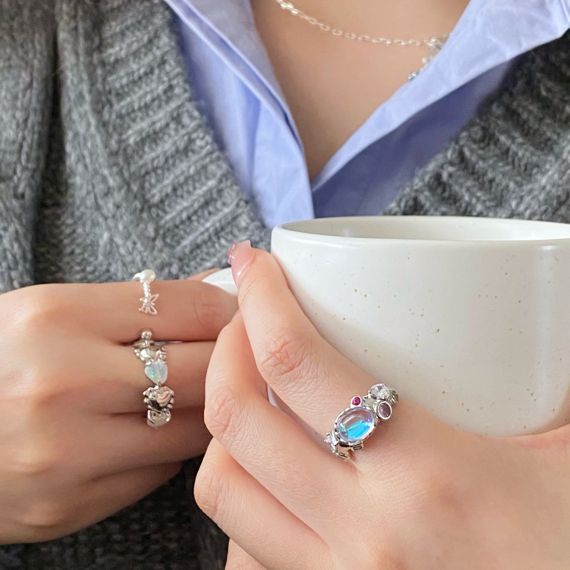 Fashion Geometric Copper Inlay Zircon Open Ring 1 Piece