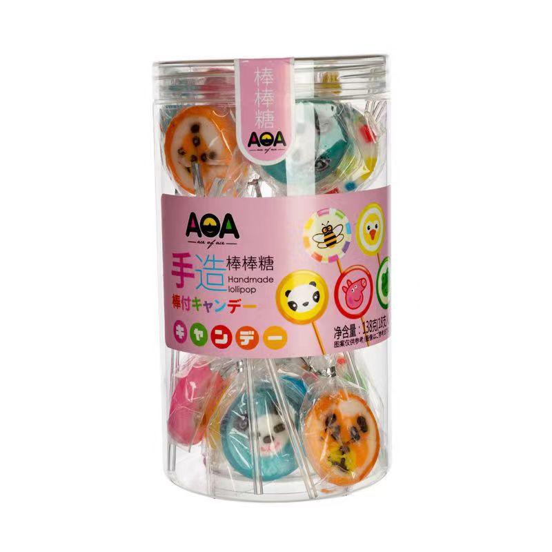 AOA手造棒棒糖可爱卡通动物水果图案儿童零食独立小包装138g罐装