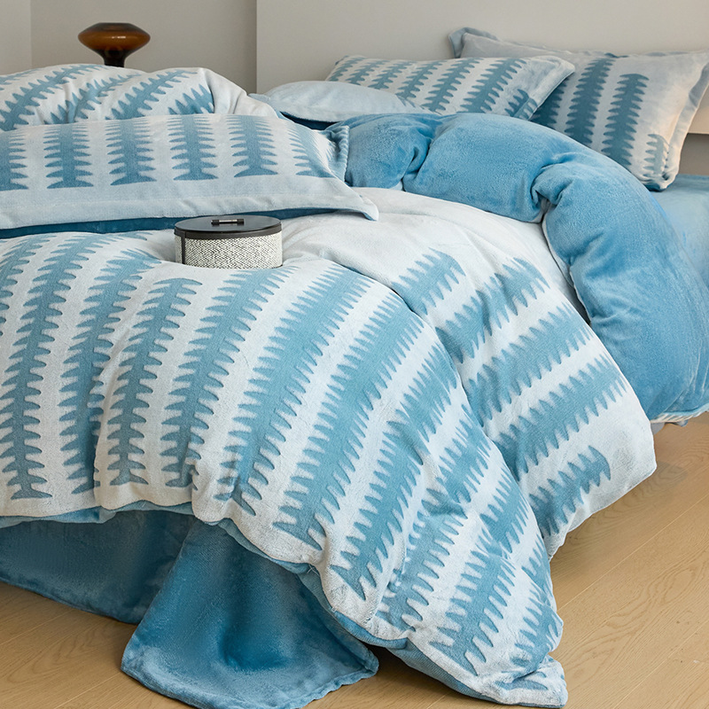 Cuatro piezas de cubierta de edredón tallado invierno más seda de coral de leche sábanas de edredón cama de cama de cama caliente