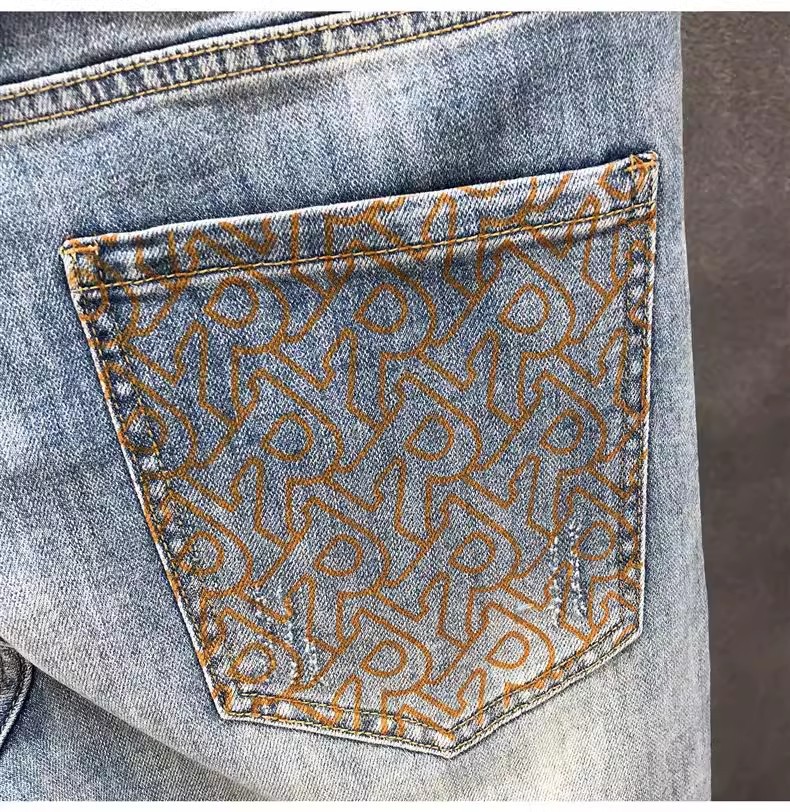 Light Blue Men's Distressed Denim Shorts High Waist Stylish Straight Leg Mid-Length Five Pocket Summer Trendy Clothing_mkmklike.com
