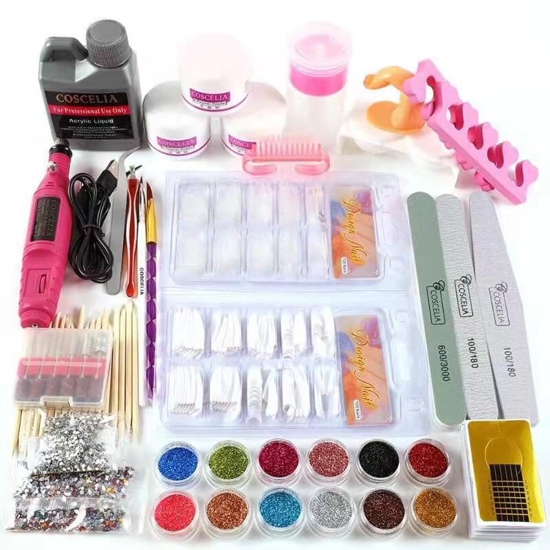 Nail art set full set of crystal powder glitter French nail piece for beginners home learning