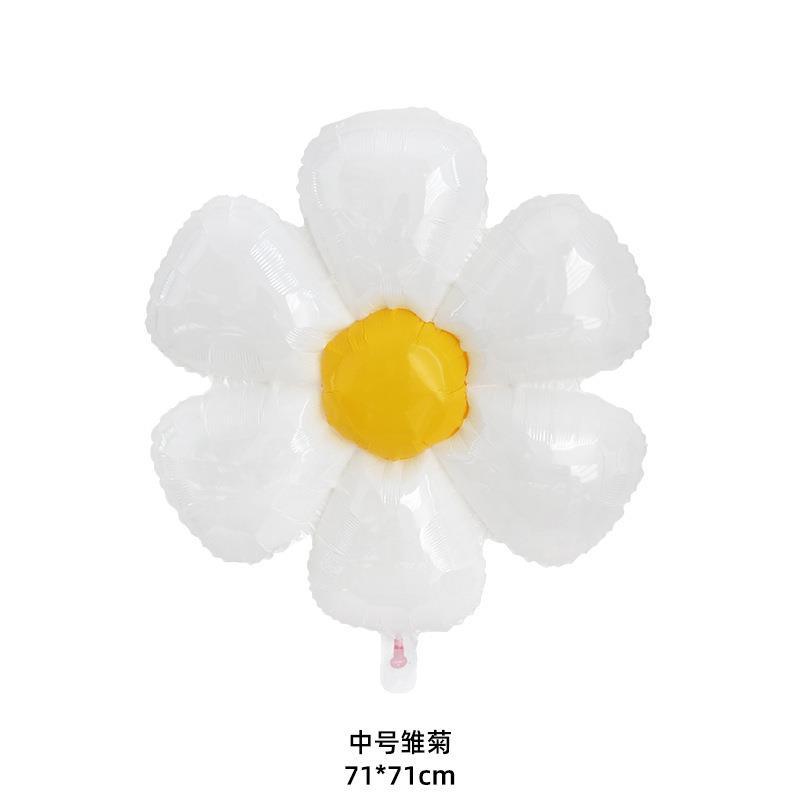 网红Ins风铝膜笑脸小雏菊气球 白色六瓣花鸡蛋花拍照道具生日