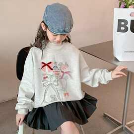 女大童春秋款圆领卫衣套装裙2025新款中大童卫衣百褶裙两件套潮