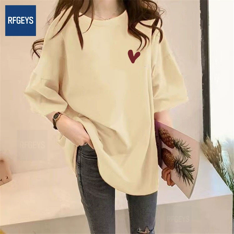 Оверсайз футболка женская RFGEYS, принт ZX2 "красное сердце", свободный короткий рукав, размеры M–4XL