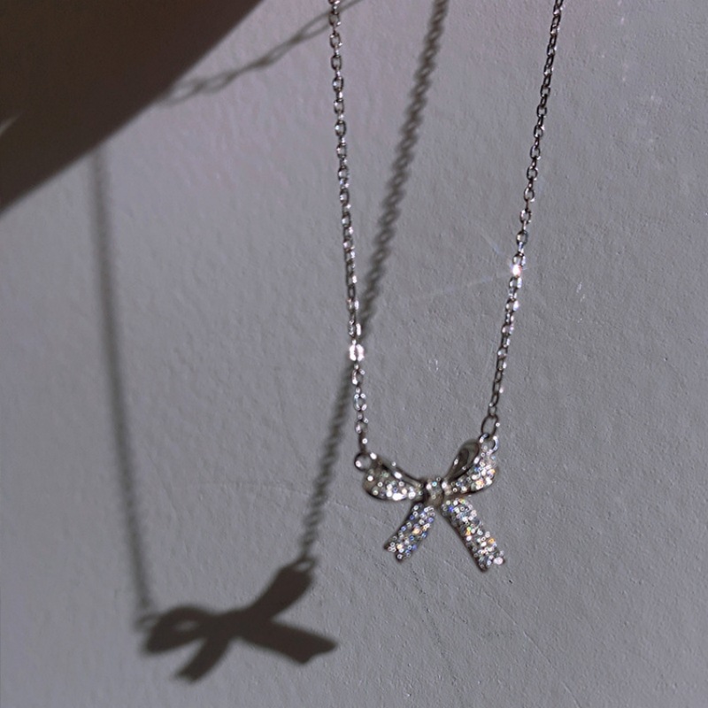Bow Knot Pattern All Seasons Season 925 Sterling Silver Cable Chain Plating Bow Knot Pendant Necklace