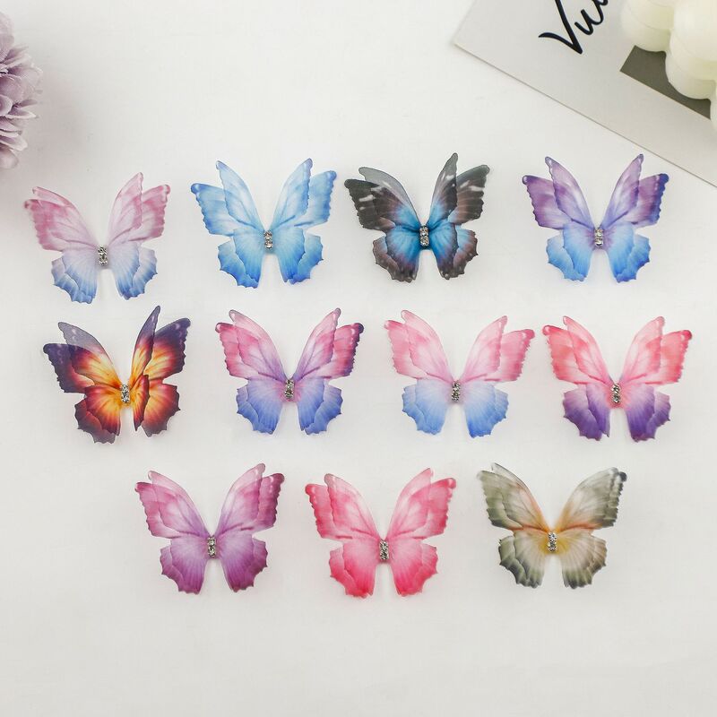 Multicolor Butterfly Accessories Double Mesh Butterfly Fabric Printed Tulle Butterfly with Diamond diy Accessories Spot Multicolor Butterfly Accessories Double Mesh Butterfly Fabric Printed Tulle Butterfly with Diamond diy Accessories Spot
