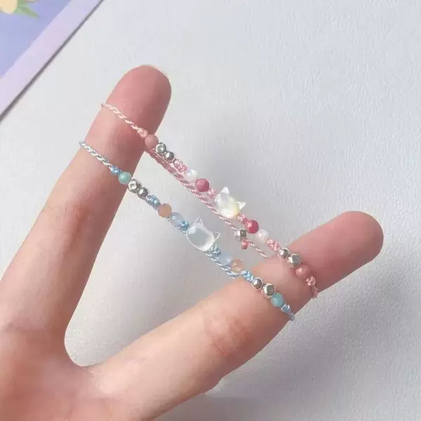 Kitten Doctrine ~ Sweet White Fritillaria Cat Candy Color Woven Bracelet Women's Fashion Exquisite Couple Bracelet