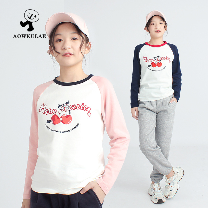 Primavera y otoño coreano nuevas niñas de manga larga Camiseta de algodón de los niños Cachemira ragtag al por mayor