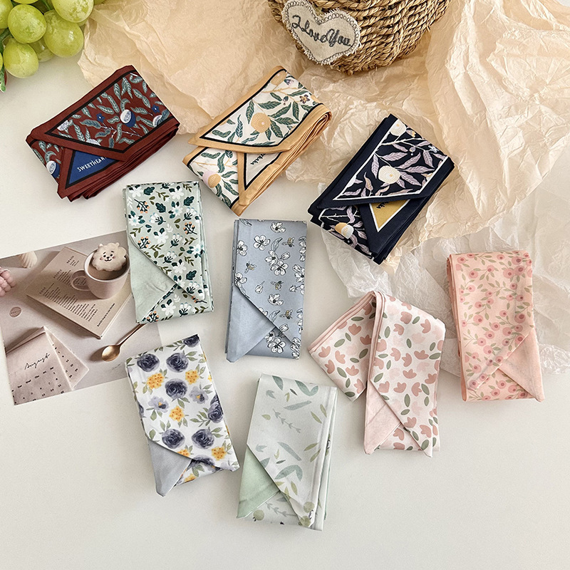 Bufanda de seda, atmósfera coreana, nueva cara, elegante decoración, bufanda pequeña, pañuelo floral, cinturón para el cabello, cinturón para el cabello, cinturón para el cabello