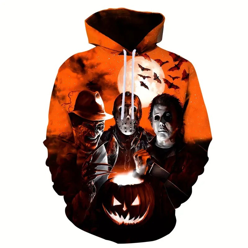 Cross-Border Clothing 3D Digital Printing Hoodie Horror Spoof Series Long-Sleeved Pullover Sweatshirt Men's Autumn and Winter Jacket