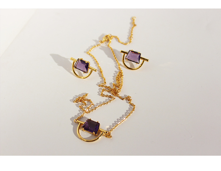 Retro Geometric Copper Plating Zircon Pendant Necklace