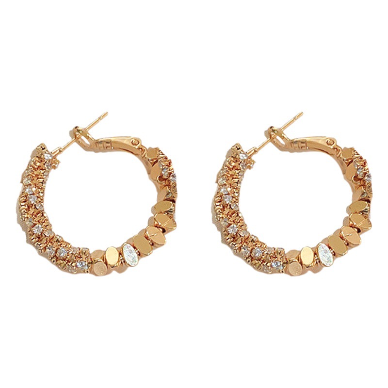 Aguja de plata circón roto círculo de plata pendientes geométricos nicho temperamento luz estilo de lujo pendientes personalidad simple pendientes del todo-fósforo para las mujeres