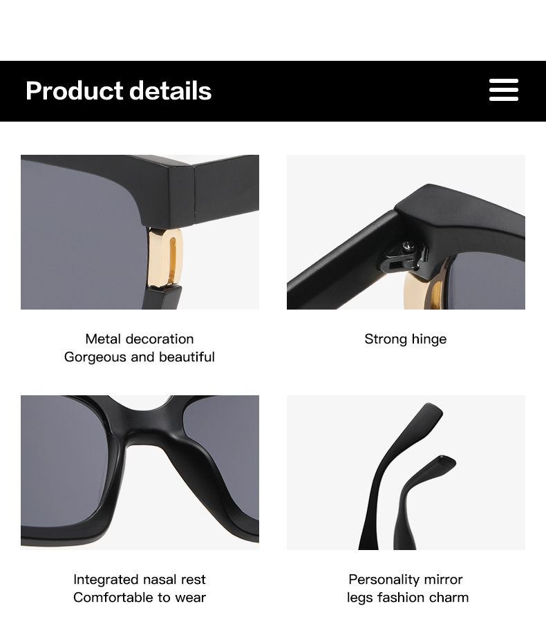 60g Weight Full Frame Glasses Structure Sunglasses Classification PC, UV400 Protection Lens Material Square Glasses Style Outdoor, Travel Occasion Solid Color Pattern All Seasons Season Women's Gender Simple Style, Classic Style Style Simple Style Classic Style Solid Color PC UV400 Protection Square Full Frame Women's Sunglasses 7