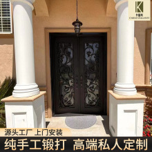 铁艺门纯手工锻打推拉门别墅玻璃门源头工厂跨境定制豪华门入户门