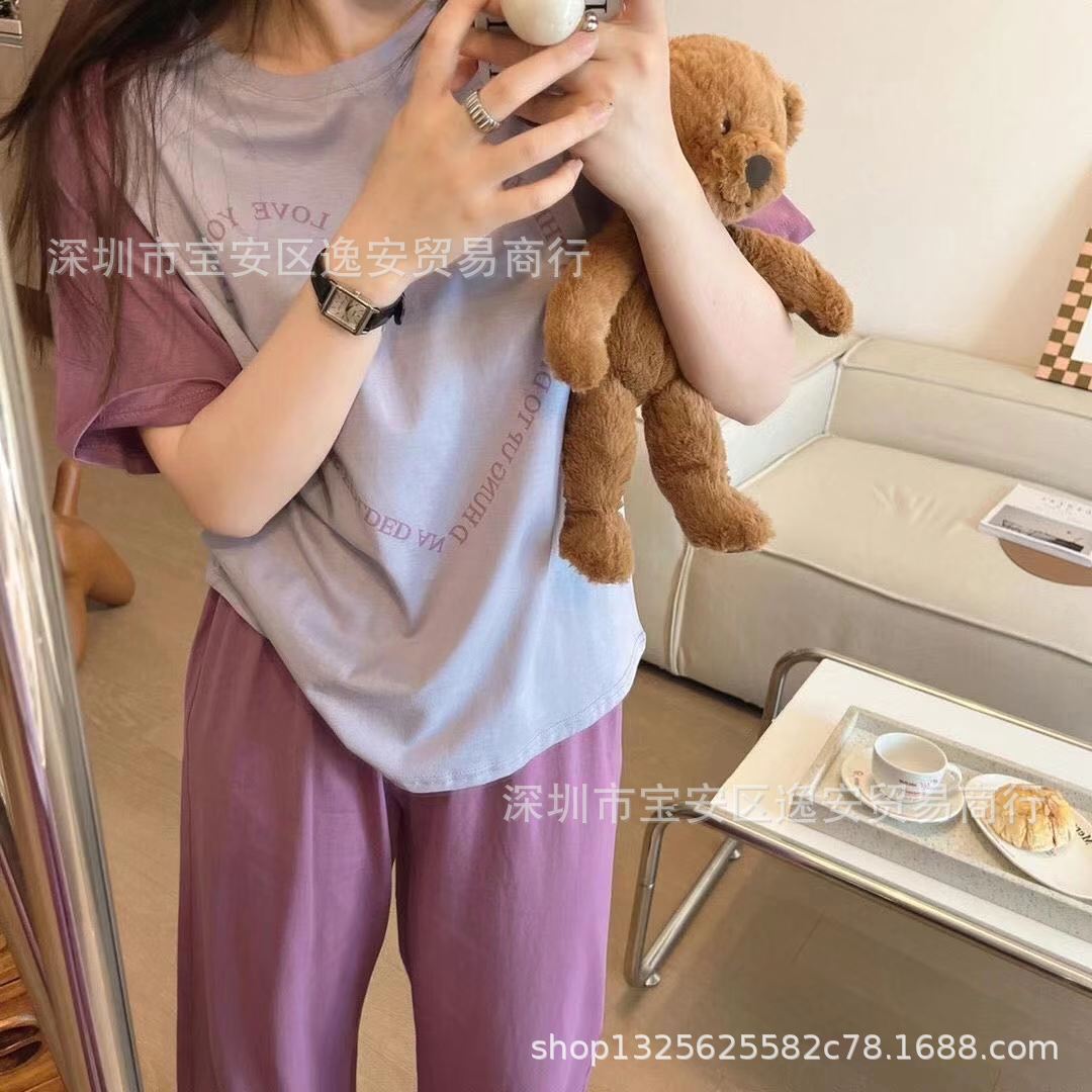 韩版爱心子母撞色套装睡衣女时尚休闲家居服2022新款睡衣 pajamas详情6