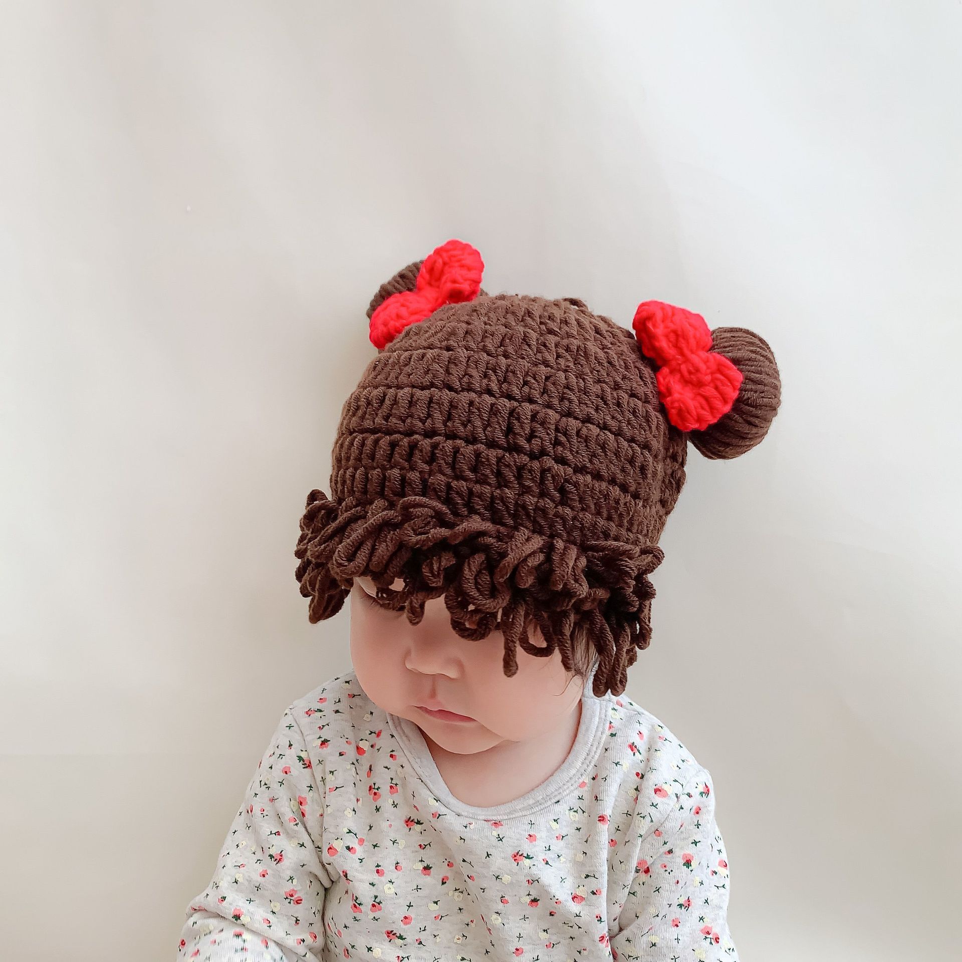 ins coreano otoño-invierno gorra bebé lindas pelucas de fresa super-peluca de cabello de cabello para niños gorra roja caliente red