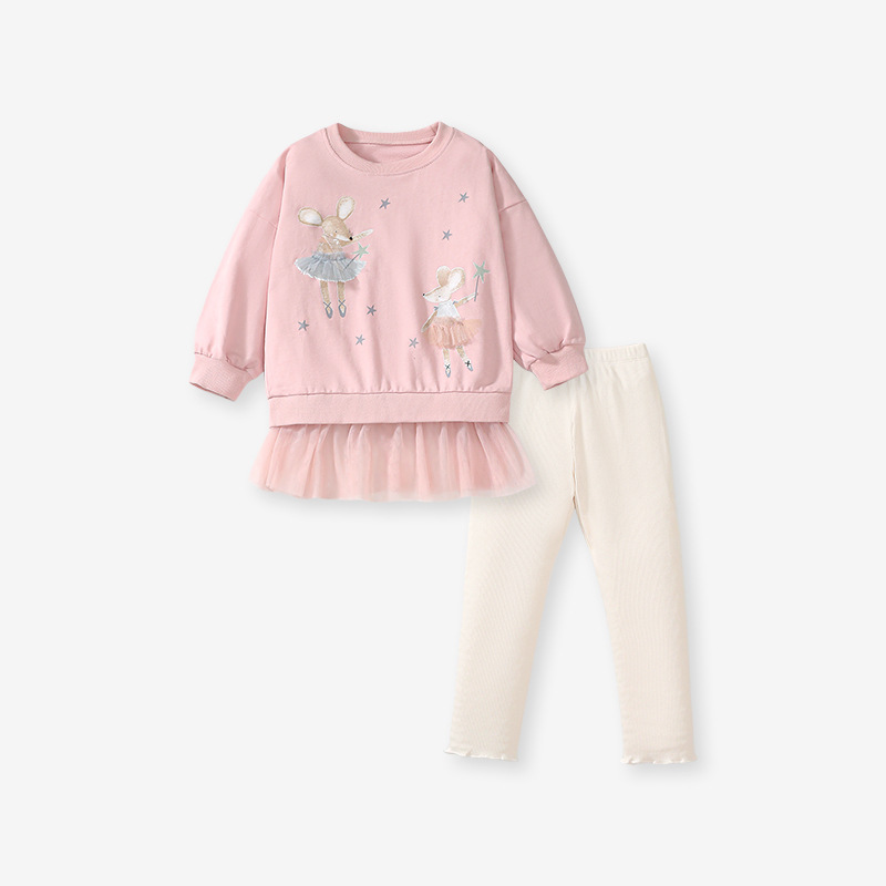 Little Maven personalizado otoño manga larga niñas traje de malla europea y americana traje de niños de dibujos animados traje de niñas