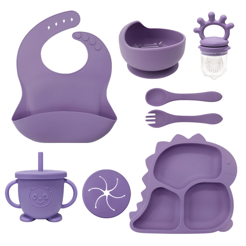 Alimentación infantil platos de dinosaurio set de platos de entrenamiento cucharas para bebés de silicona dibujos animados bajacos ventosa tazón