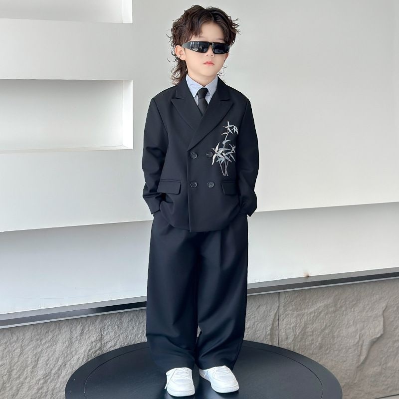 儿童西装套装男童主持人中式礼服钢琴演出服春秋男孩花童生日西服