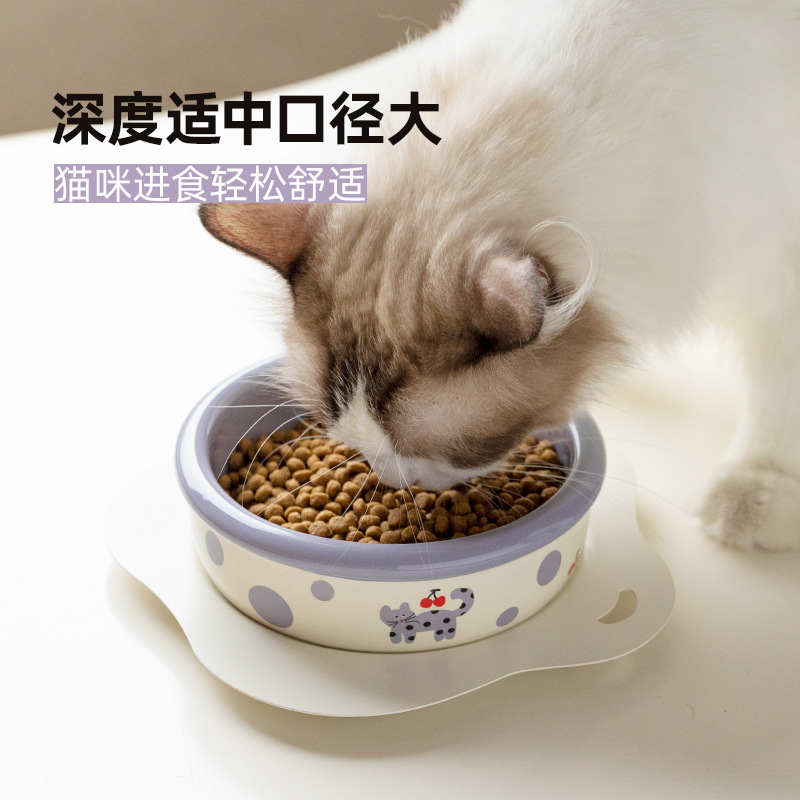 Cerámica de borde grueso para proteger la columna cervical de mascotas, cuenco para gatos, cuenco para gatos enlatados, cuenco para perros, cuenco de alimentación de agua