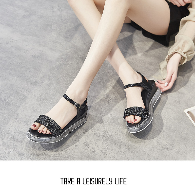 Giày sandal đế xuồng nữ đính đá thời trang — M298 màu đen chi tiết 20