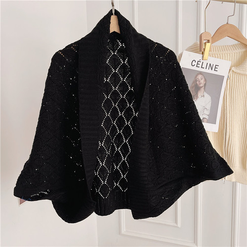 Spring and summer hollow cardigan shawl cloak women's knitted jacket Korean style autumn and winter warm scarf office neck protection cloak