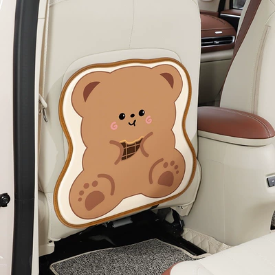 Creative Cartoon Car Seat Back Anti-Kick Pad, Rear Seat Storage Anti-Dirt and Anti-Stain Wear-Resistant Cute Car Seat Protection Pad (Chair back anti-kick pad) - biscuit-bear-short-style