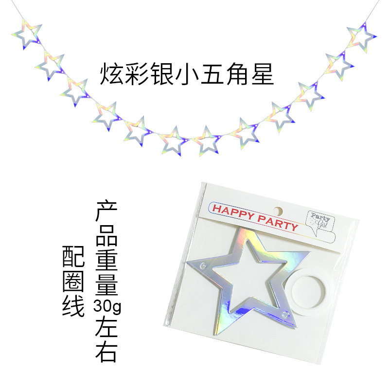 Estrella de pentacos hueca feliz cumpleaños estrellas de dibujo de flores pared espejo de decoración festiva prop fiestas de dibujo de banderas