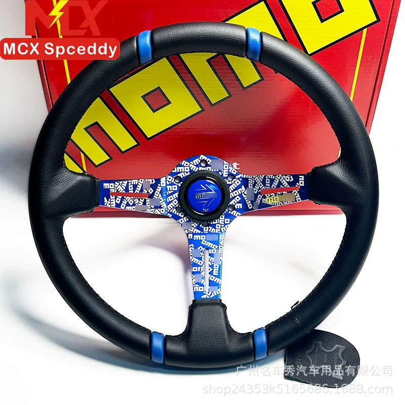 Трансграничные горячие продажи новый автомобиль гоночный руль модифицированный mom * рулевое колесо 14 дюймов граффити большая вогнутая кожа универсальный