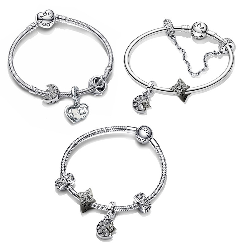Panjia Plated S925 Silver Gift Bracelet Peekaboo Star Moon Legend Star Language Bracelet Couple DIY Story Chain suit