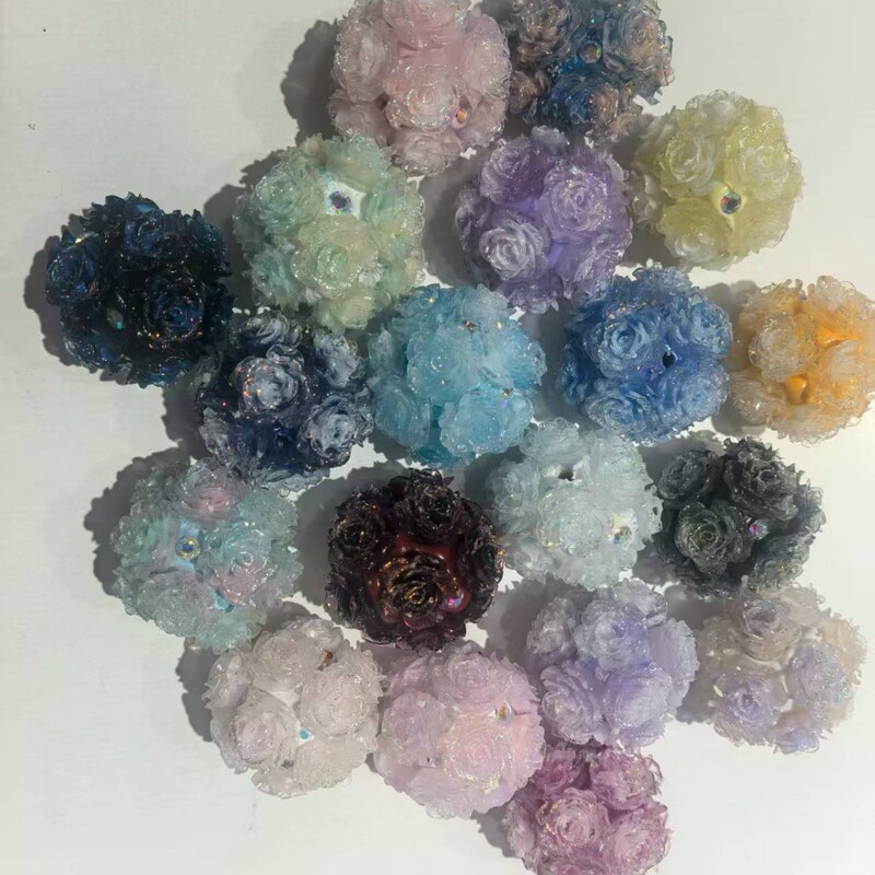 新款深浅系列仿真山茶花花球可过笔直孔DIY手机链饰品配件|undefined